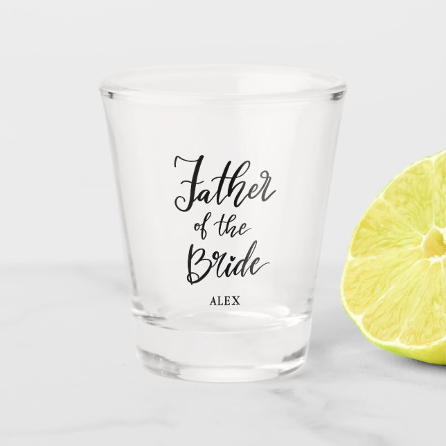 Father of the Bride Elegant Wedding Script Shot Glass (Front)