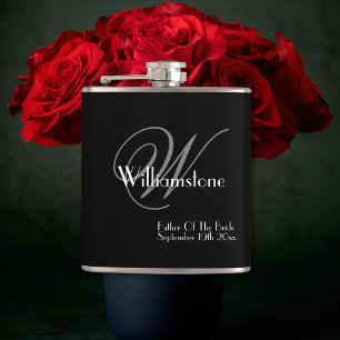  Father Of The Bride Gift Elegant Monogram Classic Hip Flask