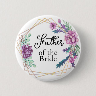 Father of the Bride Purple Floral Wedding 6 Cm Round Badge