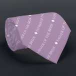 Father of the Bride Tiled White Text on Lavender Tie<br><div class="desc">This light purple or lavender coloured neck tie is the perfect accessory for the father of the bride at your wedding. It features a simple yet elegant repeating text design with the word "Father of the Bride" written in a sophisticated all capital white font. There are small diamonds separating the...</div>