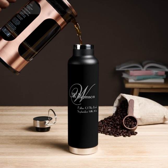 Father Of The Bride Wedding Gift Cool Monogram  Water Bottle (Coffee)