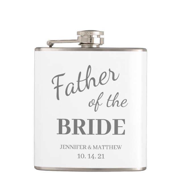 Father Of The Bride Wedding Monogram Dated Hip Flask (Front)