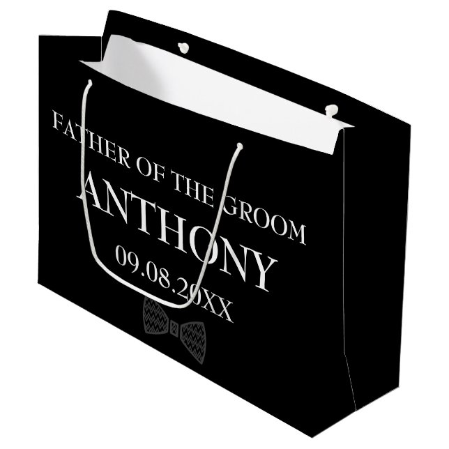 Father of the Groom Black Elegant Gifts Wedding Large Gift Bag (Front Angled)