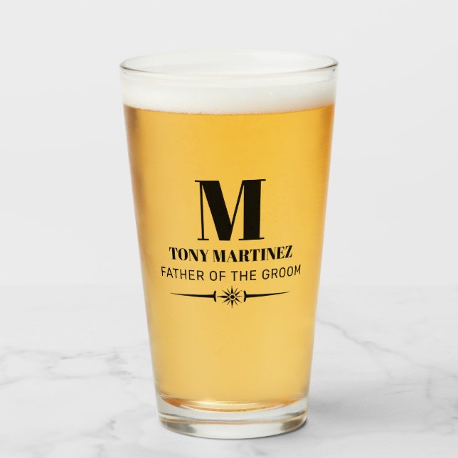 Father of the Groom Monogram Wedding Beer Glass (Front Filled)