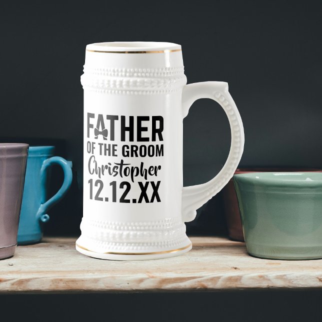 Father of the Groom or Bride Wedding Beer Stein (Perfect gift for the Father of the Groom or  Bride. Just add their name and your wedding date)
