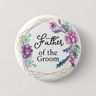 Father of the Groom Purple Floral Wedding 6 Cm Round Badge