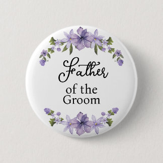 Father of the Groom Purple Floral Wedding 6 Cm Round Badge