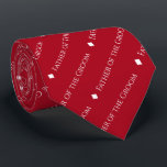Father of the Groom Repeating White Text on Red Tie<br><div class="desc">This fun red neck tie is the perfect accessory for the father of the groom at your wedding. It features a simple yet elegant design with the word "Father of the Groom" written in a sophisticated all capital white font, and repeating in a diagonal pattern with diamond separators. Perfect way...</div>