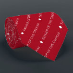 Father of the Groom Repeating White Text on Red Tie<br><div class="desc">This fun red neck tie is the perfect accessory for the father of the groom at your wedding. It features a simple yet elegant design with the word "Father of the Groom" written in a sophisticated all capital white font, and repeating in a diagonal pattern with diamond separators. Perfect way...</div>