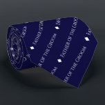 Father of the Groom Tiled White Text on Navy Blue Tie<br><div class="desc">This fun navy blue neck tie is the perfect accessory for the father of the groom at your wedding. It features a simple yet elegant design with the word "Father of the Groom" written in a sophisticated all capital white font, and repeating in a diagonal pattern with diamond separators. Perfect...</div>