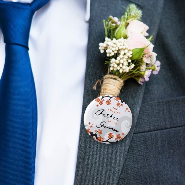 FATHER OF THE GROOM Tropical Flowers Swirl Wedding 6 Cm Round Badge (FATHER OF THE GROOM Hibiscus Fusion Tropical Flowers Swirl Wedding Pinback Button @ fat_fa_tin)
