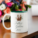 Father of the Groom Watercolor Floral Formal Shoes Two-Tone Coffee Mug<br><div class="desc">Father of the Groom personalised mug featuring our hand-painted watercolor stylish formal men's shoes with our beautiful watercolor blush pink and florals. Elegant design with "Father of the Groom" in script calligraphy. Personalise with the Father of the Groom's name. All artwork is hand-painted original artwork by Moodthology.</div>