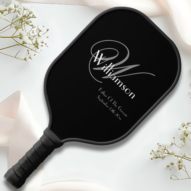 Father Of The Groom Wedding Gift Elegant Monogram  Pickleball Paddle ("Father Of The Groom" Wedding Gift - Elegant Personalized Monogram, Name + Date Pickleball Paddle.)