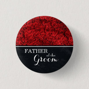 "Father of The Groom" Wedding Red Roses 3 Cm Round Badge