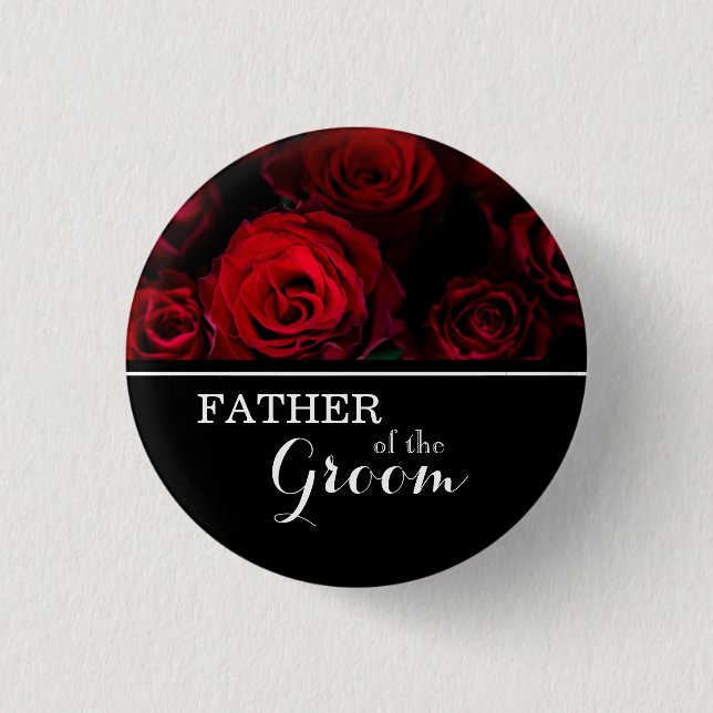 "Father of The Groom" Wedding Red Roses 3 Cm Round Badge (Front)