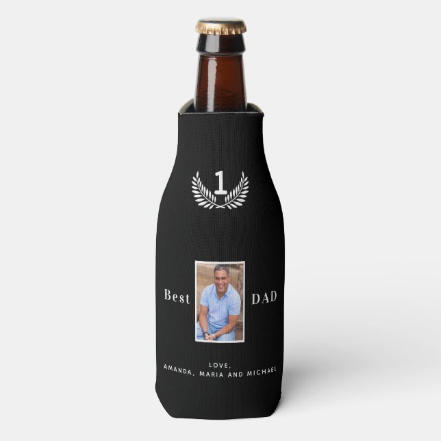 Father photo black white names bottle cooler (Bottle Front)