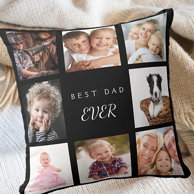 Father photo collage best dad ever black cushion (Creator Uploaded)