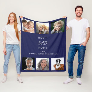 Father photo collage navy blue fleece blanket