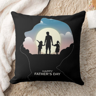 Father Profile Silhouette With Sunset Family Cushion