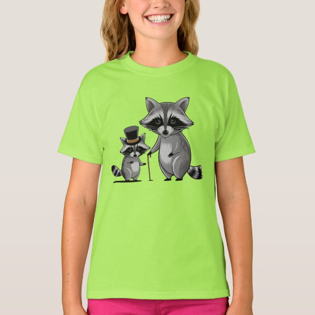 Father racoon with his young son learning music  T-Shirt (Front)