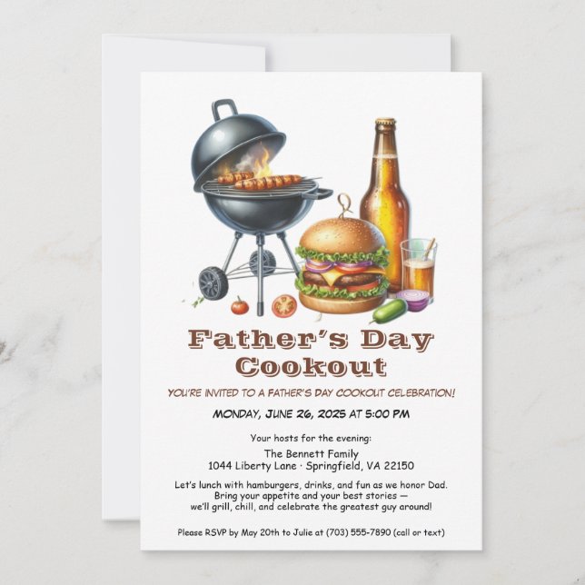 Father’s Day BBQ Invitation – Hamburgers, Drinks  (Front)