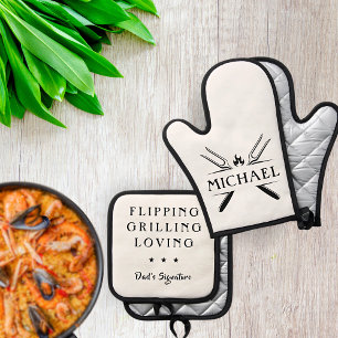Father’s Day Gift Custom BBQ Monogram  Oven Mitt & Pot Holder Set
