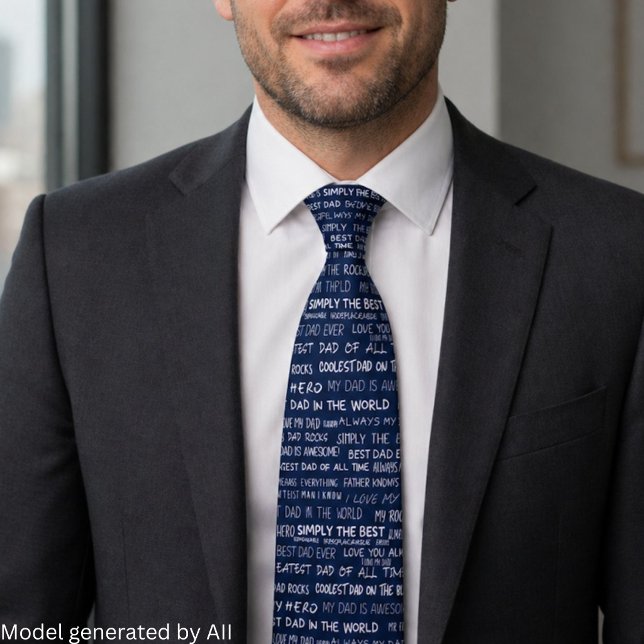 Father’s Day Gift Script Typography Pattern Navy Tie (Creator Uploaded)