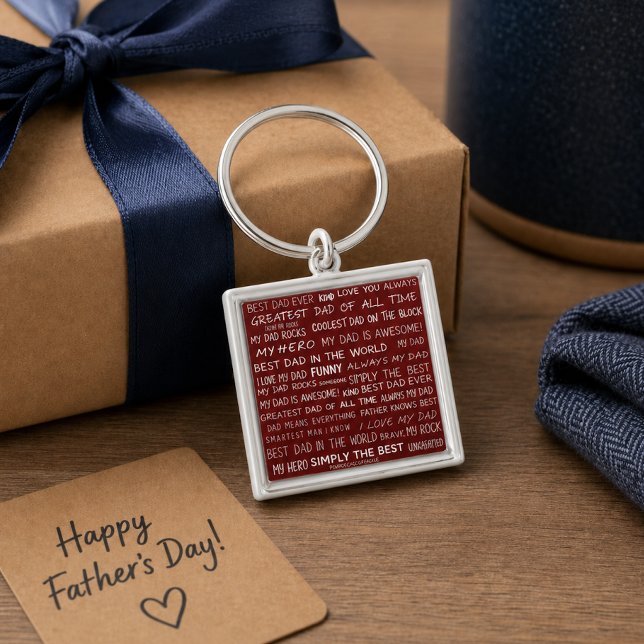 Father’s Day Gift Script Typography Pattern Red Key Ring (Creator Uploaded)