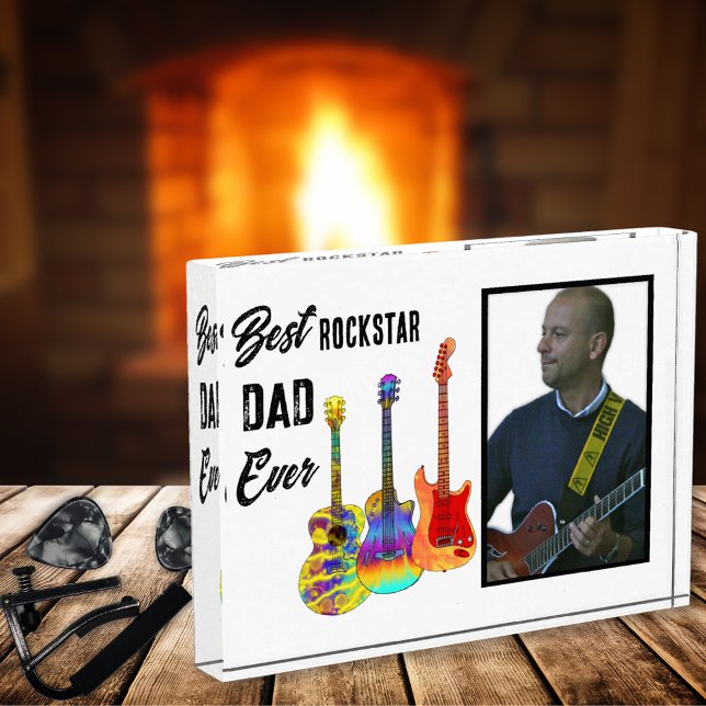 Father’s Day Guitar Dad Custom Photo Block (Best rockstar dad ever photo template and funky psychedelic guitars music themed Block )