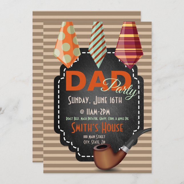 Father’s Day Multicolor Ties With Brown Stripes Invitation (Front/Back)