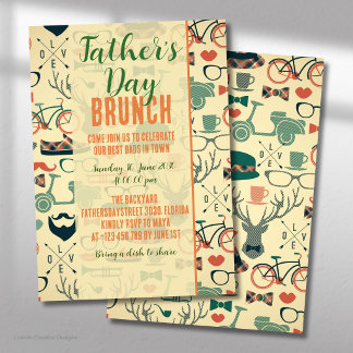 Father’s Day Orange Green Icons Brunch Invitation