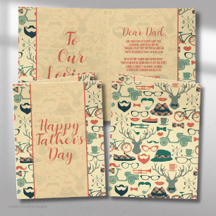 Father’s Day Orange Green Icons Greeting Card