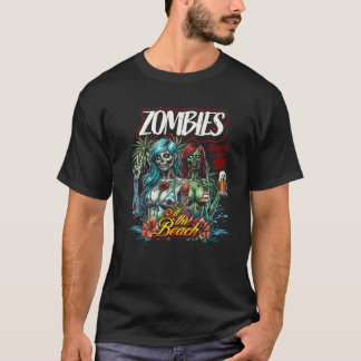 Father s Day Slay Zombie Beach 2 Girls Horror Dad  T-Shirt