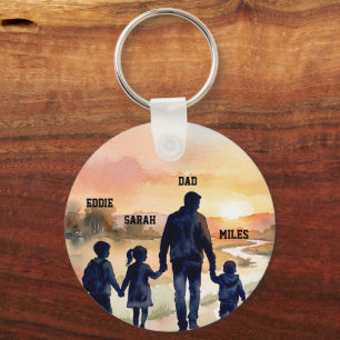 Father’s Day Watercolor Family Sunset Key Ring