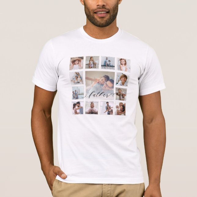 Father Script Family Memory Photo Grid Collage T-Shirt (Front)