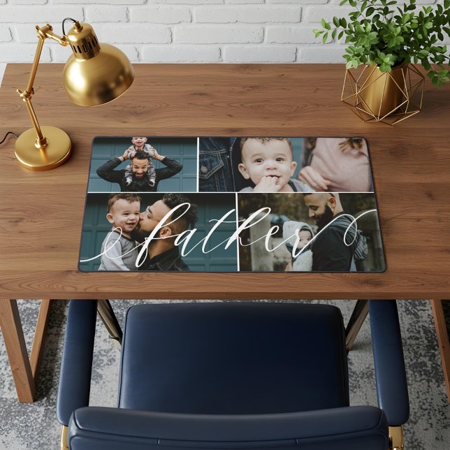 Father Script | Happy Fathers Day 4 Photo Collage Desk Mat (Father Script | Happy Fathers Day 4 Photo Collage Desk Mat)