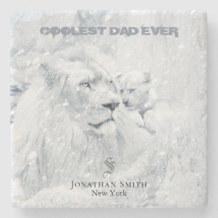 Father & Son / Best Dad, White Lion & Cub on Ice - Stone Coaster