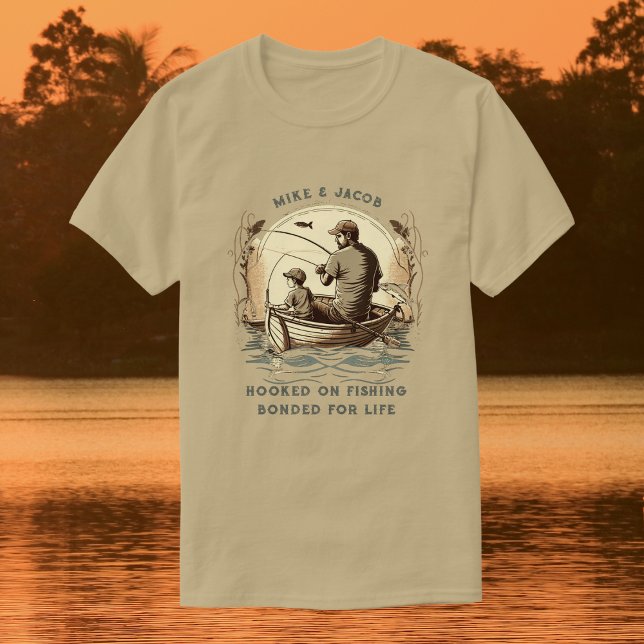 Father Son Boat Fishing Custom Names Dad Gift T-Shirt (Creator Uploaded)