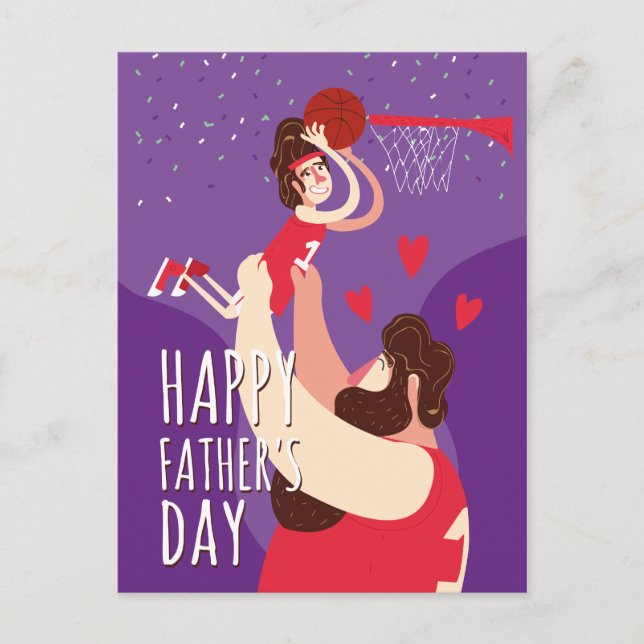 Father Son playing basketball cute illustration Postcard (Front)