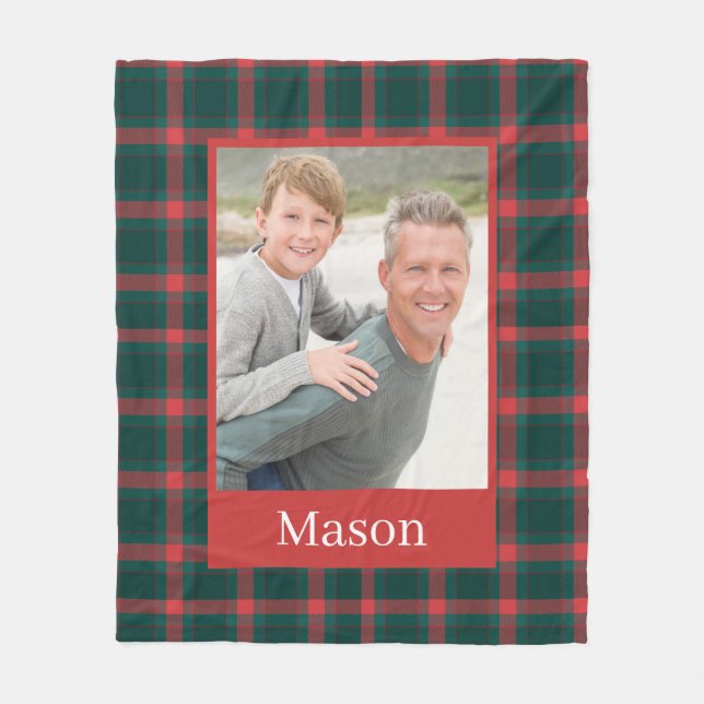 Father Son Red Green Custom Photo Fleece Blanket (Front)