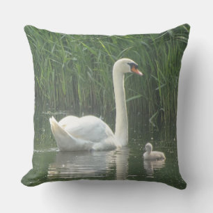 Father Swan with Baby Throw Pillow