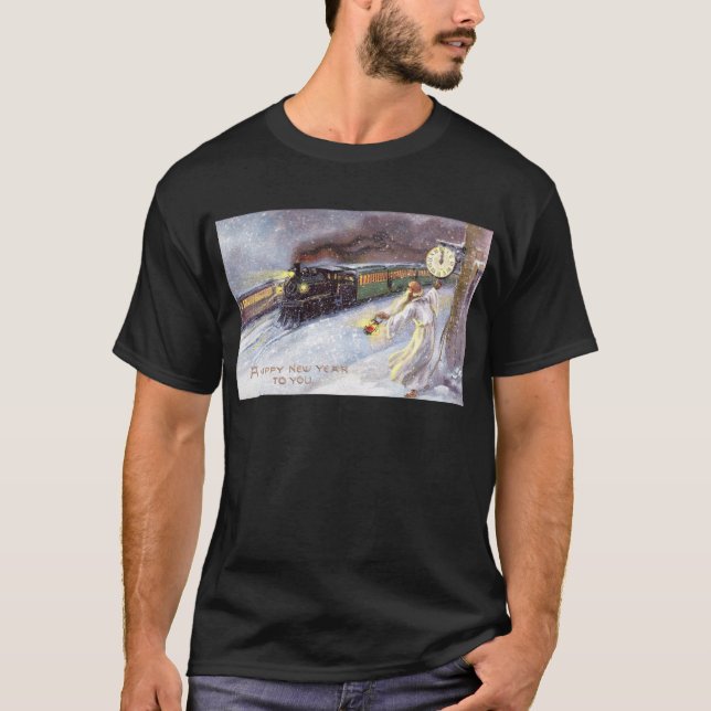 Father Time & Train Vintage New Year T-Shirt (Front)