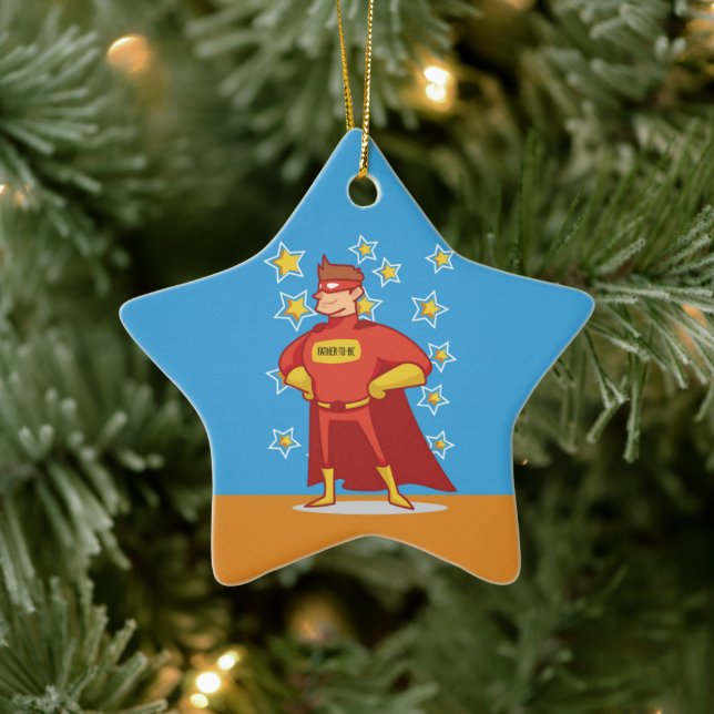 Father-to-be Superhero on Father's Day Ceramic Tree Decoration (Tree)