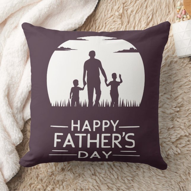 Father Walking Two Kids Moon Silhouette Cushion (Blanket)