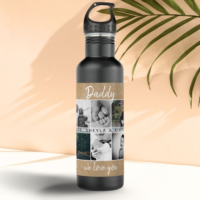 Father with Kids and Family Dad 6 Photo Collage 710 Ml Water Bottle (Creator Uploaded)