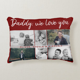 Father with Kids and Family Dad 6 Photo Collage Decorative Cushion