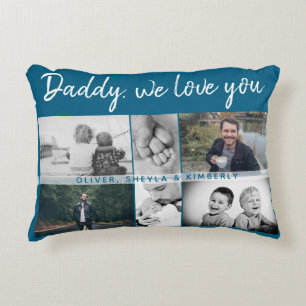 Father with Kids and Family Dad 6 Photo Collage Decorative Cushion