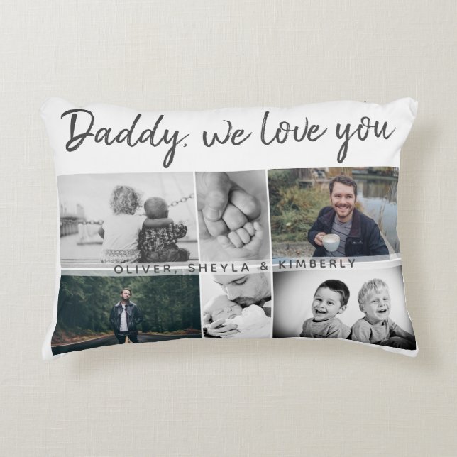 Father with Kids and Family Dad 6 Photo Collage Decorative Cushion (Front)