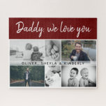 Father with Kids and Family Dad 6 Photo Collage Jigsaw Puzzle<br><div class="desc">Father with Kids and Family Dad 6 Photo Collage puzzle. Collage of 6 photos, father`s name with a sweet message in a trendy script and names of children overlaying the images. Add your 6 favourite family photos. Lovely keepsake and a gift for a birthday, Father`s Day or Christmas for a...</div>