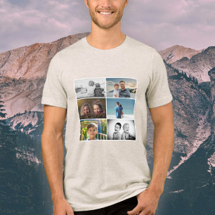 Father with Kids and Family Dad 6 Photo Collage Tri-Blend Shirt